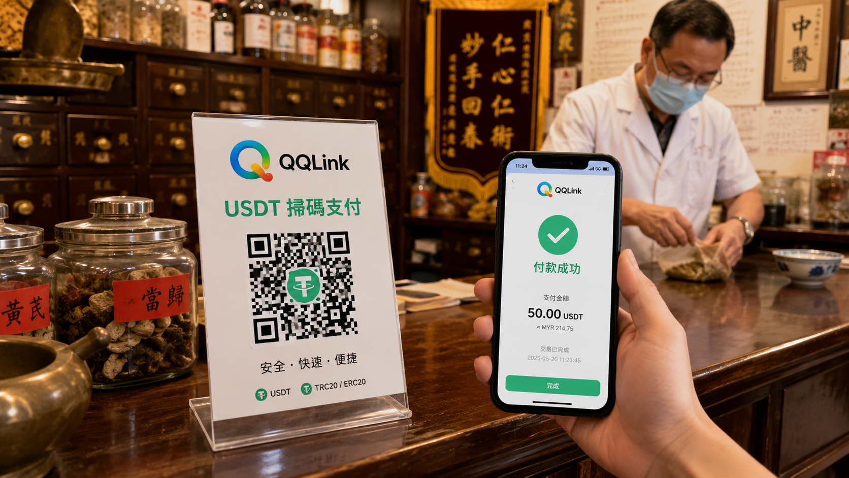QQLink推出USDT掃碼支付，中藥行與推拿館也能一掃完成付款