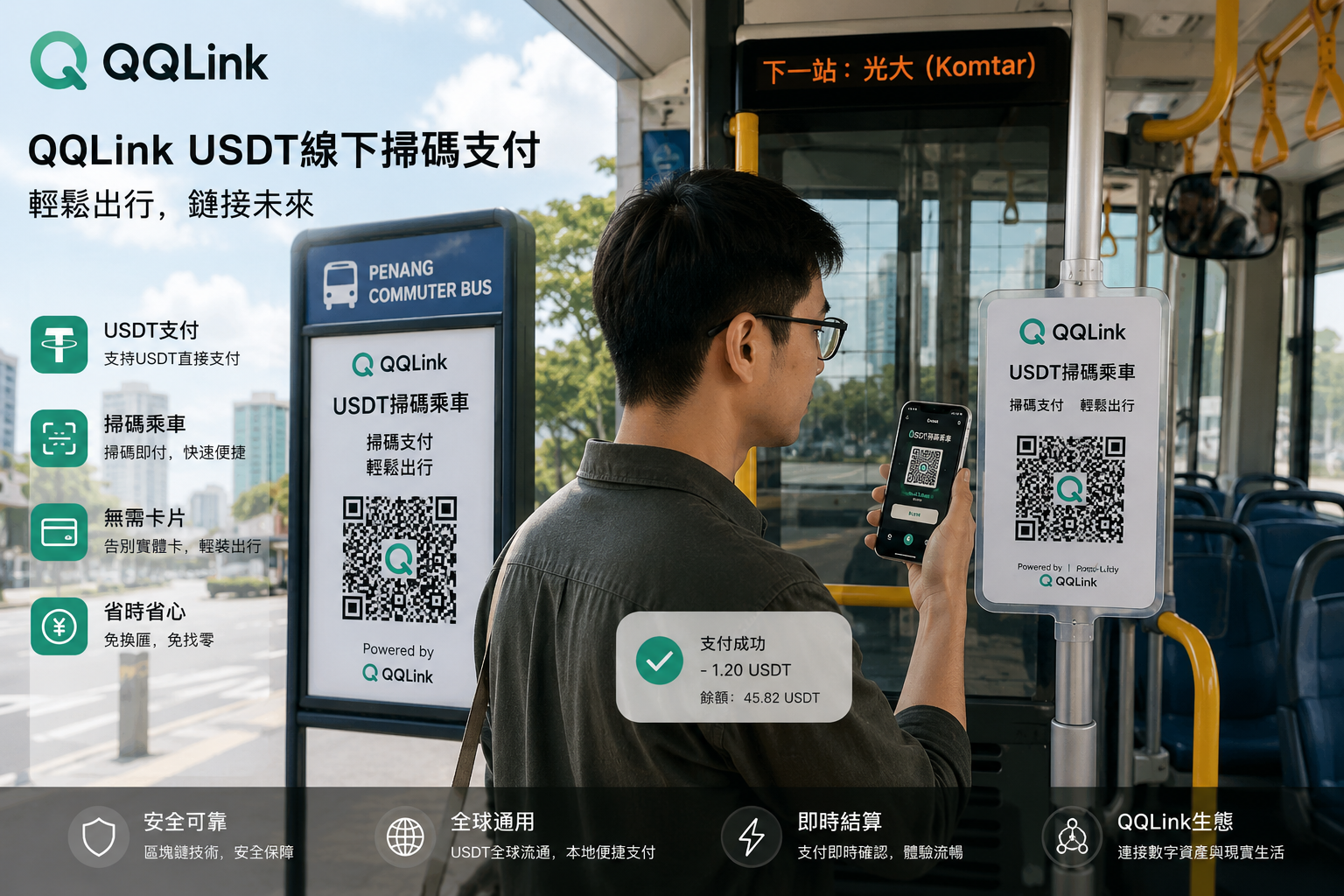 70 QQLink USDT線下支付落地公交場景:馬來華人掃碼乘車新體驗