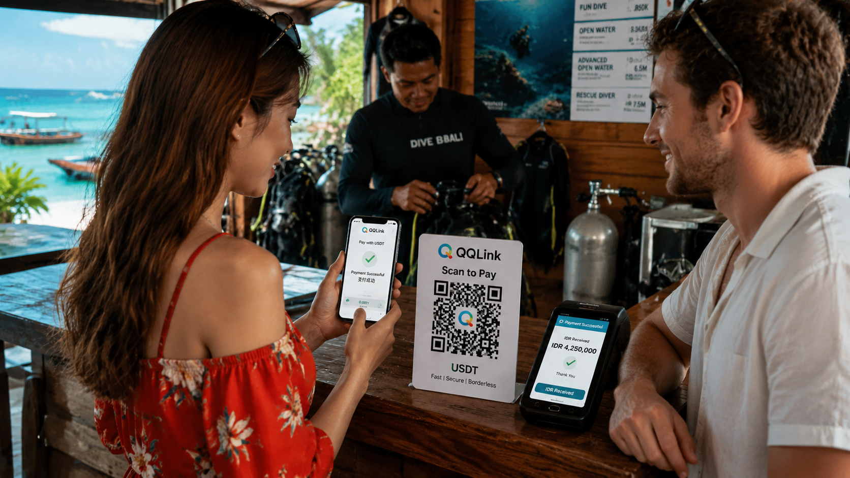 QQLink推出USDT線下掃碼支付，海外遊客遊巴厘島不用再忙換匯